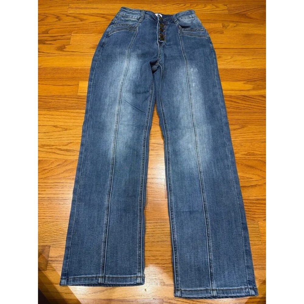 Pink Lily Strsight Left Front Seam High Waist Button Fly Jeans 26